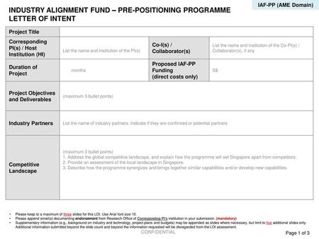 INDUSTRY ALIGNMENT FUND – PRE-POSITIONING PROGRAMME LETTER OF INTENT