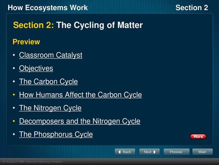 Section 2: The Cycling of Matter