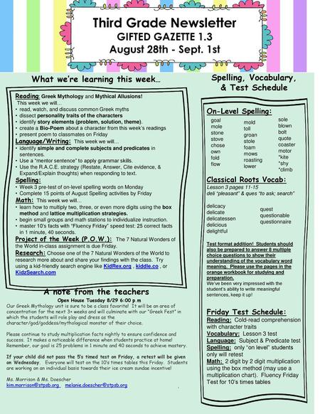 Third Grade Newsletter