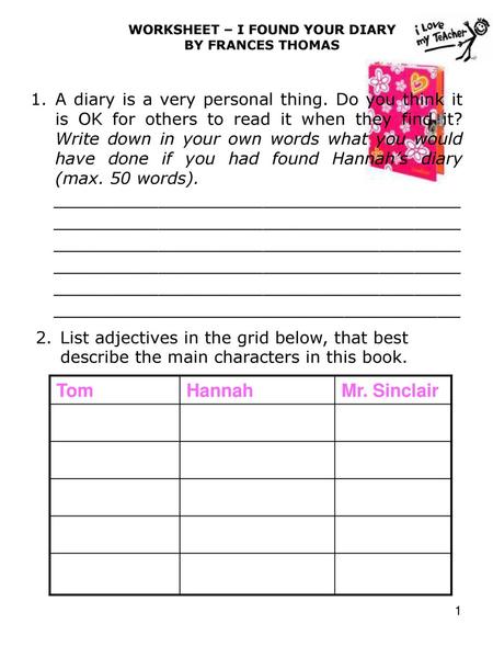 WORKSHEET – I FOUND YOUR DIARY