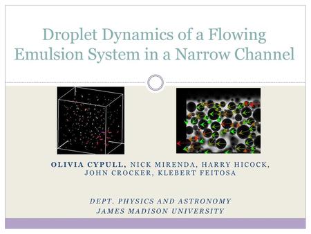 Droplet Dynamics of a Flowing Emulsion System in a Narrow Channel