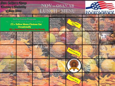 Nov – OSAN AB lunch - Menu