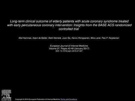 Long-term clinical outcome of elderly patients with acute coronary syndrome treated with early percutaneous coronary intervention: Insights from the BASE.