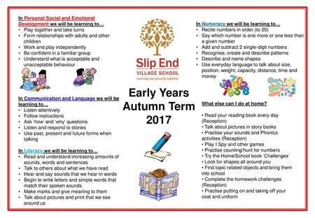 Early Years Autumn Term 2017