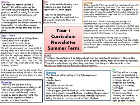 Year 1 Curriculum Newsletter