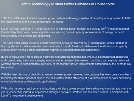 Lectrifi Technology to Meet Power Demands of Households