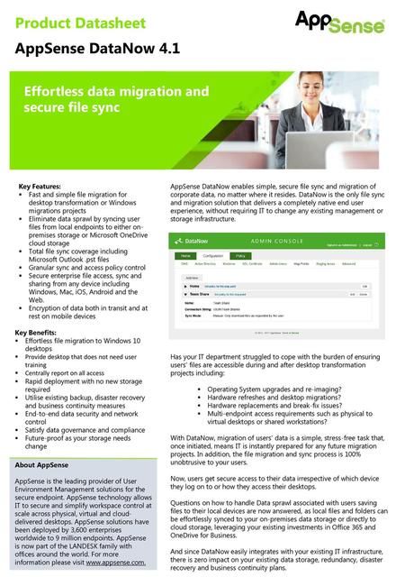 Product Datasheet AppSense DataNow 4.1