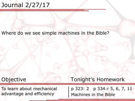 Journal 2/27/17 Objective Tonight’s Homework