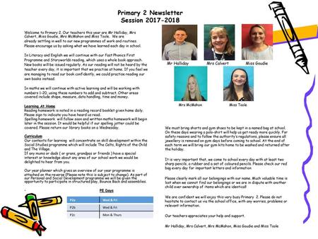 Primary 2 Newsletter Session