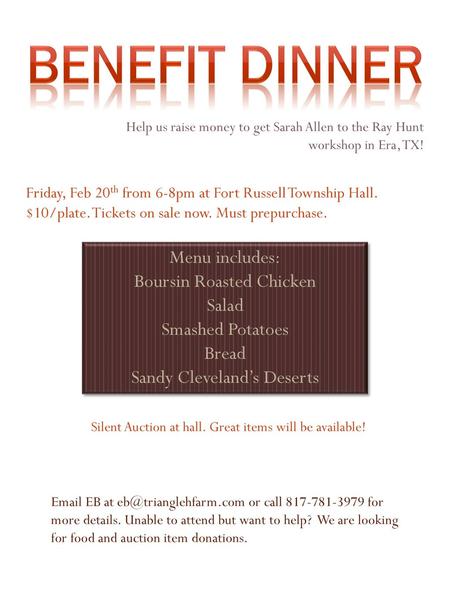 Benefit Dinner Menu includes: Boursin Roasted Chicken Salad