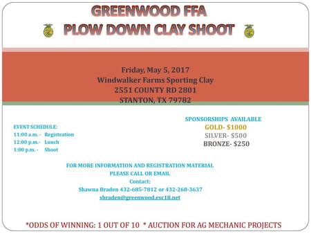 GREENWOOD FFA PLOW DOWN CLAY SHOOT