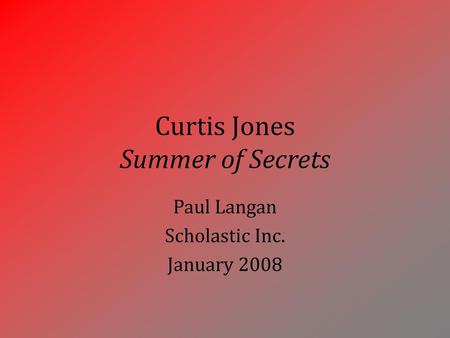 Curtis Jones Summer of Secrets