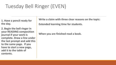 Tuesday Bell Ringer (EVEN)