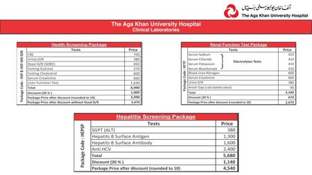 AGA KHAN UNIVERSITY HOSPITAL HEALTH SCREENING TESTING PANEL PACKAGES https://hospitals.aku.edu/medical-and-diagnostics/clinical-labs/