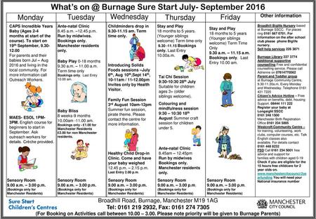 What’s Burnage Sure Start July- September 2016