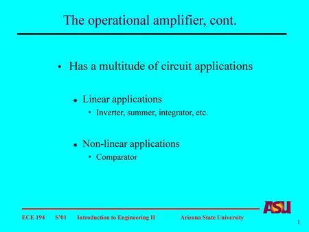 The operational amplifier, cont.