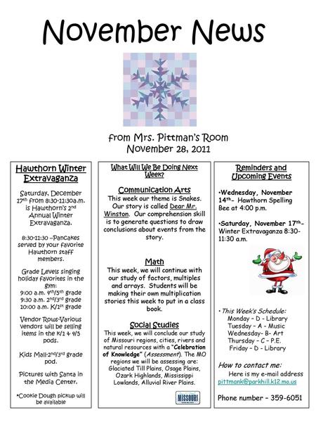 November News from Mrs. Pittman’s Room November 28, 2011