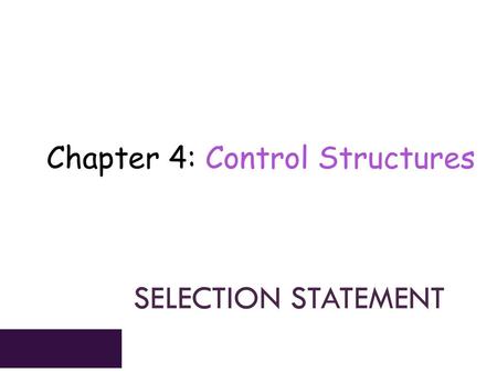 Chapter 4: Control Structures