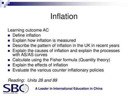 Inflation Learning outcome AC Define inflation