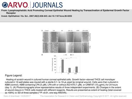 From: Lysophosphatidic Acid Promoting Corneal Epithelial Wound Healing by Transactivation of Epidermal Growth Factor Receptor Invest. Ophthalmol. Vis.