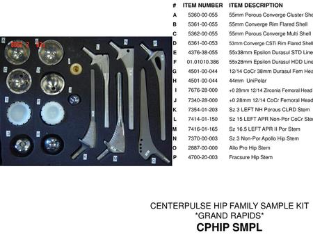 CENTERPULSE HIP FAMILY SAMPLE KIT *GRAND RAPIDS*