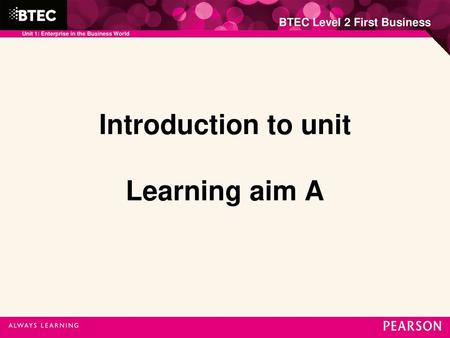 Introduction to unit Learning aim A