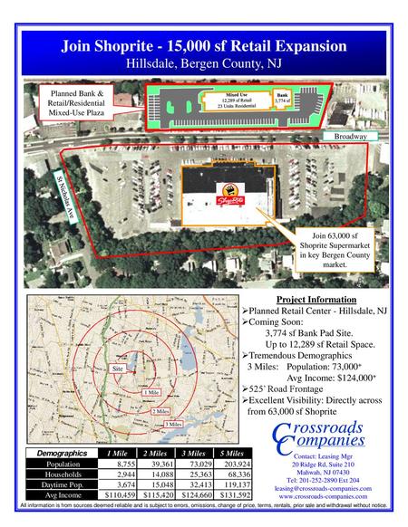 Join 63,000 sf Shoprite Supermarket in key Bergen County market.