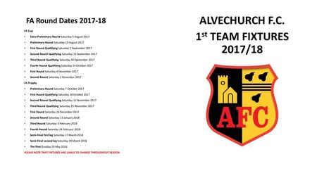 ALVECHURCH F.C. 1st TEAM FIXTURES 2017/18