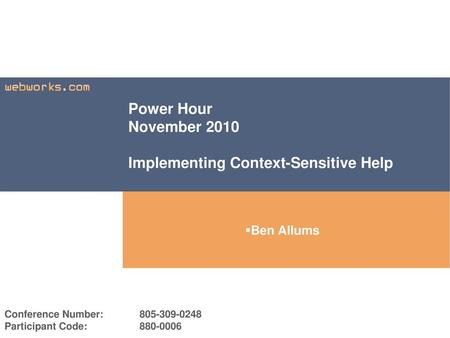 Power Hour November 2010 Implementing Context-Sensitive Help