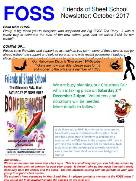 FOSS Friends of Sheet School Newsletter: October 2017