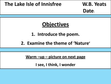 Examine the theme of ‘Nature’ Warm –up – picture on next page