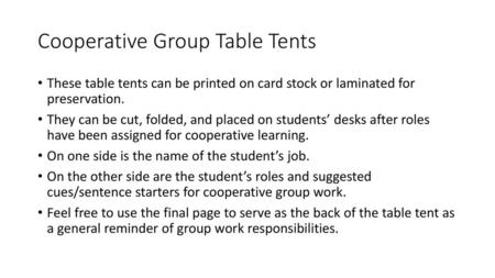 Cooperative Group Table Tents