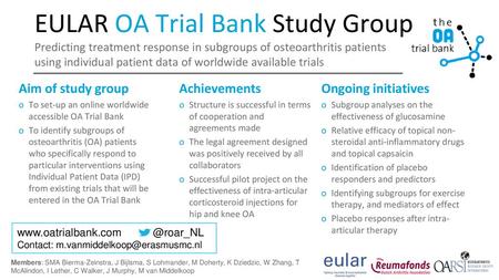 EULAR OA Trial Bank Study Group Predicting treatment response in subgroups of osteoarthritis patients using individual patient data of worldwide available.