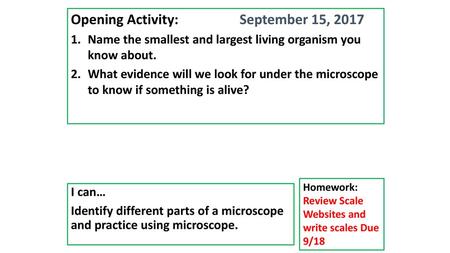 Opening Activity: September 15, 2017