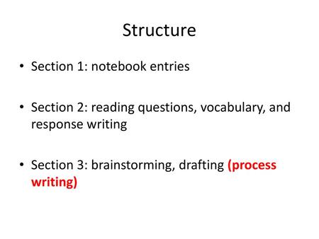 Structure Section 1: notebook entries