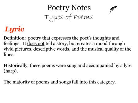 Poetry Notes Types of Poems