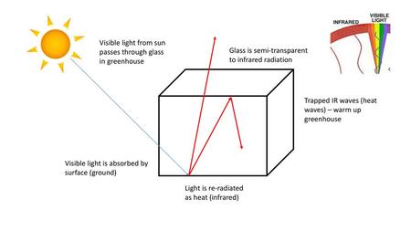 Visible light from sun passes through glass in greenhouse