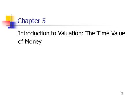 Chapter 5 Introduction to Valuation: The Time Value of Money.