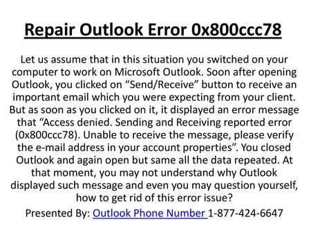 Repair Outlook Error 0x800ccc78