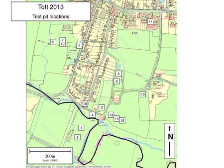 N Toft 2013 Test pit locations 200m