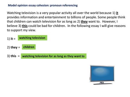 Model opinion essay cohesion: pronoun referencing