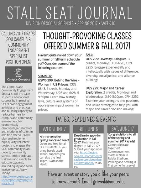 THOUGHT-PROVOKING CLASSES OFFERED SUMMER & FALL 2017!