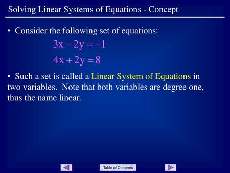 Solving Linear Systems of Equations - Concept