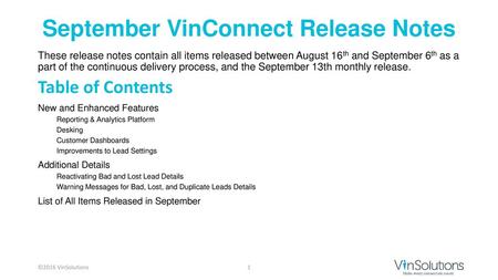 September VinConnect Release Notes