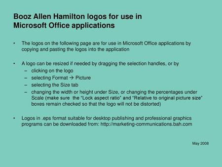 Booz Allen Hamilton logos for use in Microsoft Office applications