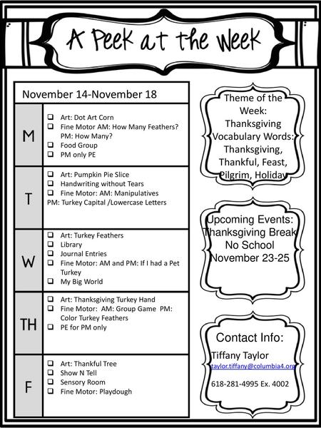 November 14-November 18 Theme of the Week: Thanksgiving