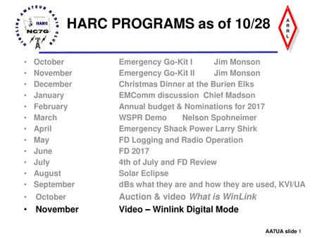 HARC PROGRAMS as of 10/28 November Video – Winlink Digital Mode