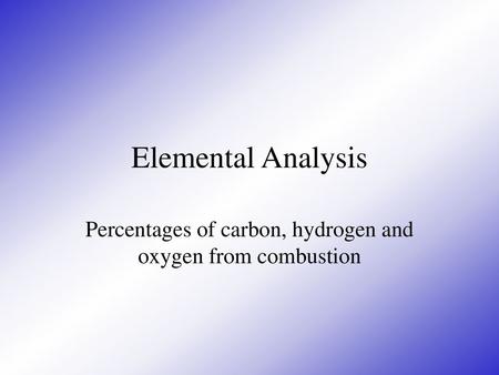 Percentages of carbon, hydrogen and oxygen from combustion