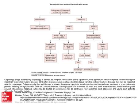 Colposcopy triage. Satisfactory colposcopy is defined as complete visualization of the squamocolumnar epithelium, which comprises the cervical region most.