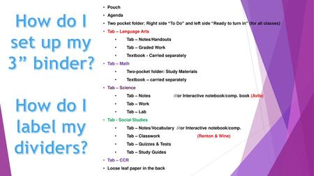 How do I set up my 3” binder? How do I label my dividers?